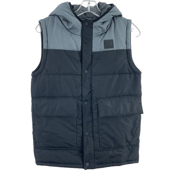 Under Armour Boys’ Large Black/Gray Color Block Full-Zip Puffer Hooded Vest